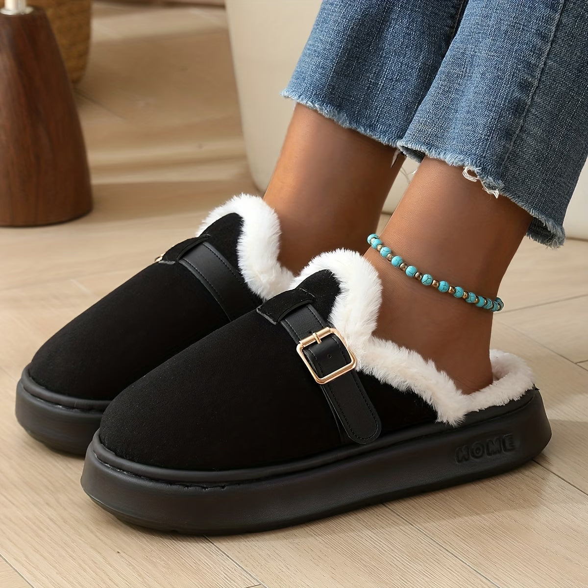 Plush Bow Decoration Women's Slippers
