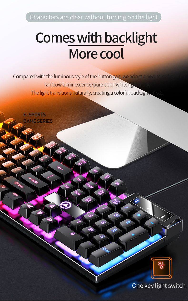 Silvery Carved Game Keyboard USB Wired Mechanical Feel Luminous Keyboard with Backlight Desktop Computer Notebook Office Universal