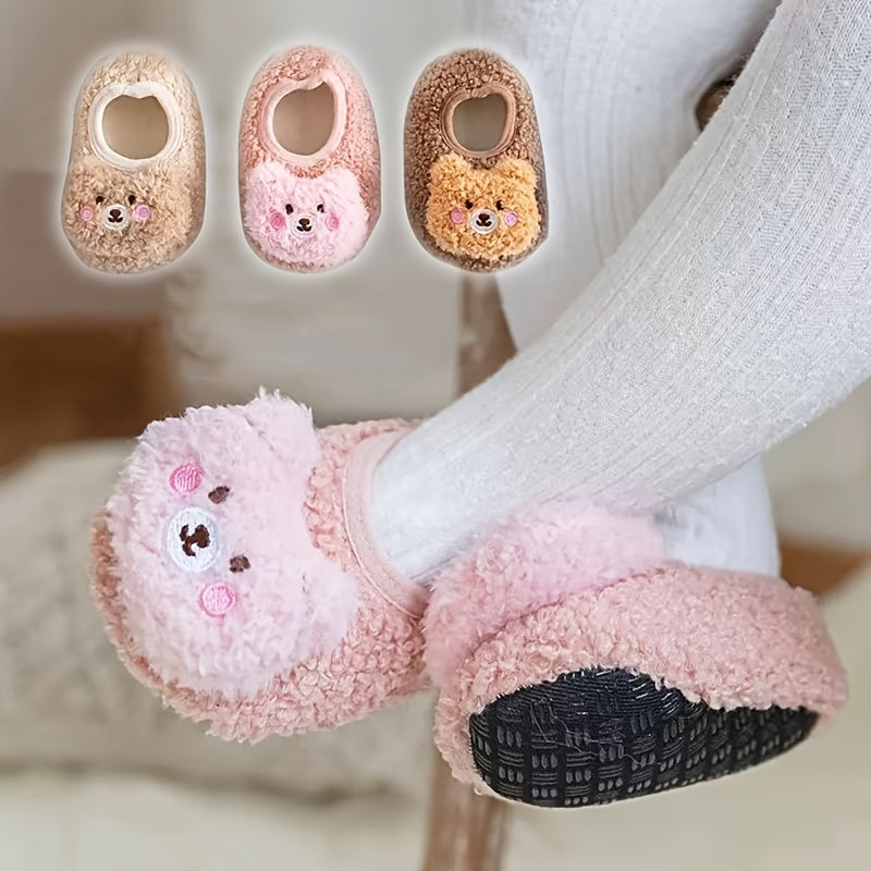 Baby Bear Slippers & Socks - Soft-Soled Non-Slip Indoor/Outdoor First Walkers, Cute Pink & Brown Teddy Bear Design with Paw Print Sole, All-Season Breathable -like (Hand Wash Only) for & ( &)