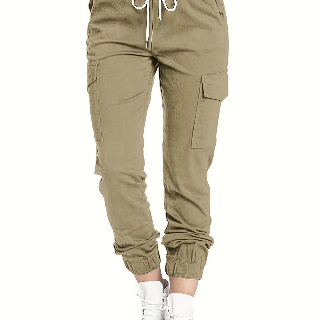 Y2K Chic Drawstring Cargo Pants - Stretchy Elastic Waist, Long Length, Multiple Pockets, Casual Comfortable Women's Clothing for Everyday Wear