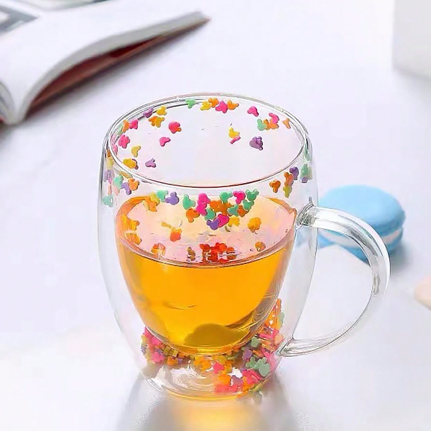1pc Elegant Double-Walled Glass Coffee Mug with Dried Flower Detail - Thermal Insulated Drinkware for All Seasons - Ideal Birthday Present