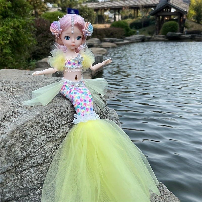 45cm/17.72inch Mermaid Doll Girl Toy Blue Eyed Children's Princess Doll Wedding Dress Doll Family Birthday Gift Fish Tail Can Be Unfolded, Christmas/Halloween/Thanksgiving Gift