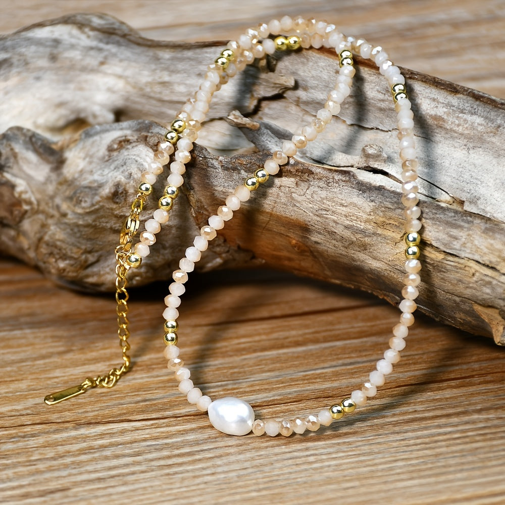 Natural Freshwater Pearl Beaded Necklace Boho Style Adjustable Neck Chain Everyday Jewelry Gift