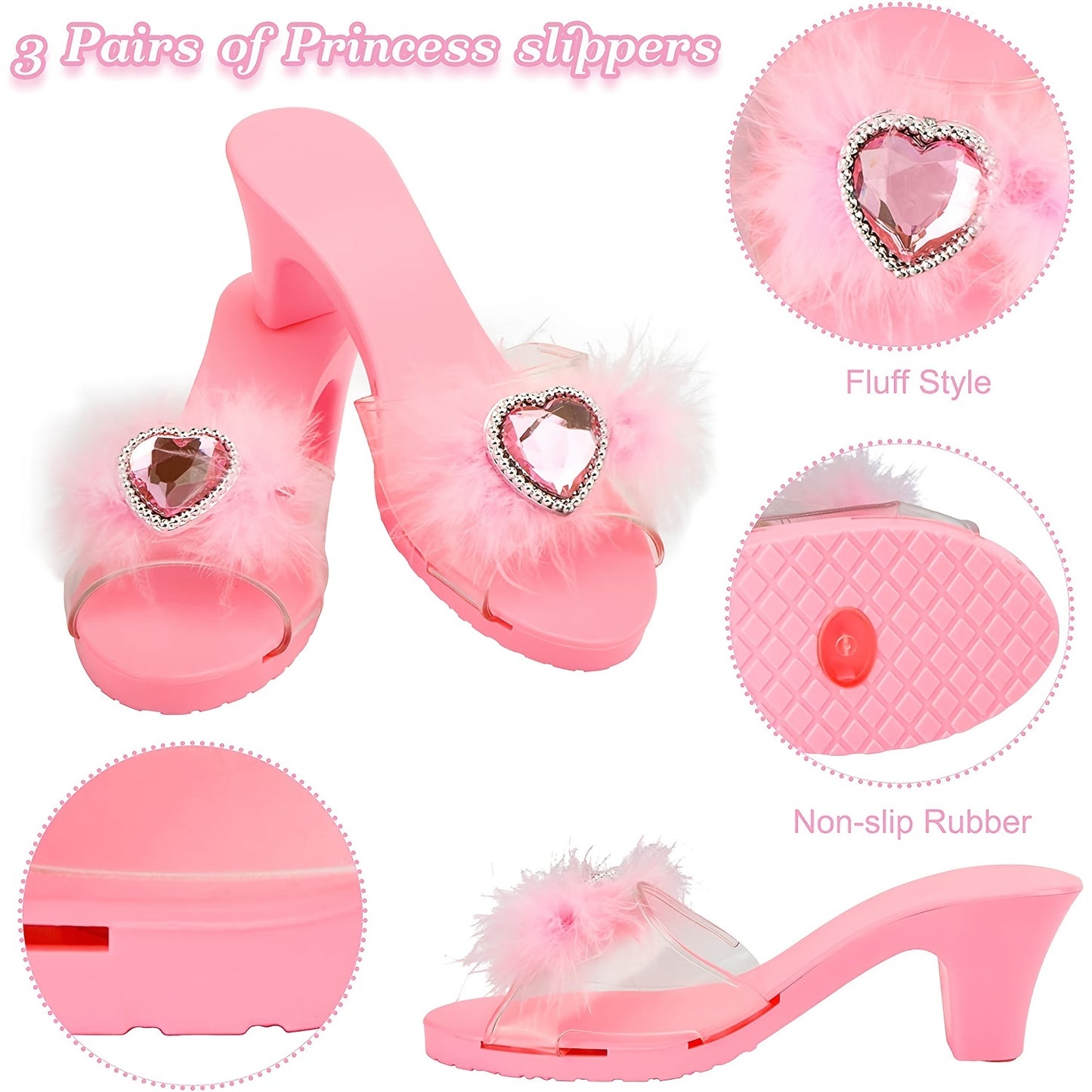 Princess Girl Dress-up Shoes, Role-playing Jewelry Toy Set 3 Pairs of Princess Shoes, Crown Earrings Necklace Ring Handbag Role-playing Shoe Set, Halloween Christmas Gift, Suitable for 3-6 Years Old