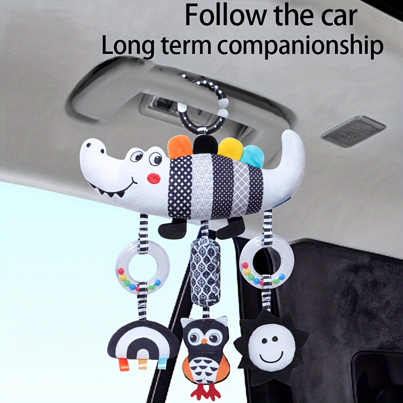 [Soft Animal Plush Toys] Soft Black and White Animal Wind Chime Plush Toys | for Baby Car Seat & Stroller, Hanging Rattle Toys | Ideal Christmas Gift for Infants 0-3 Years Old, Chinese Mainland Origin