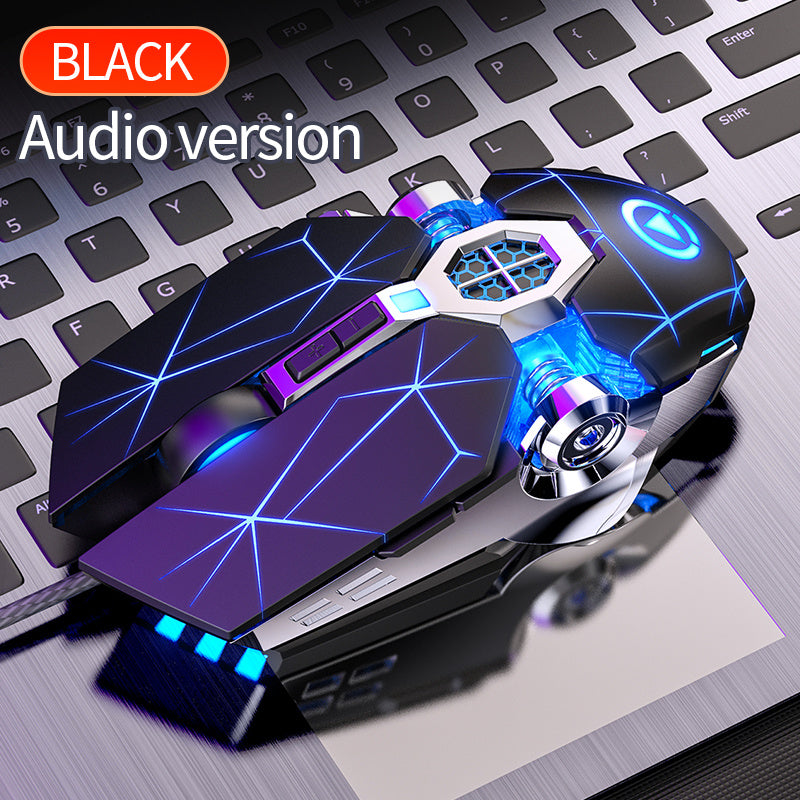 Silvery Carved Wired Mouse for E-Sports Gaming, Silent and Sound Chicken-Eating Mouse Macro for Desktops and Laptops