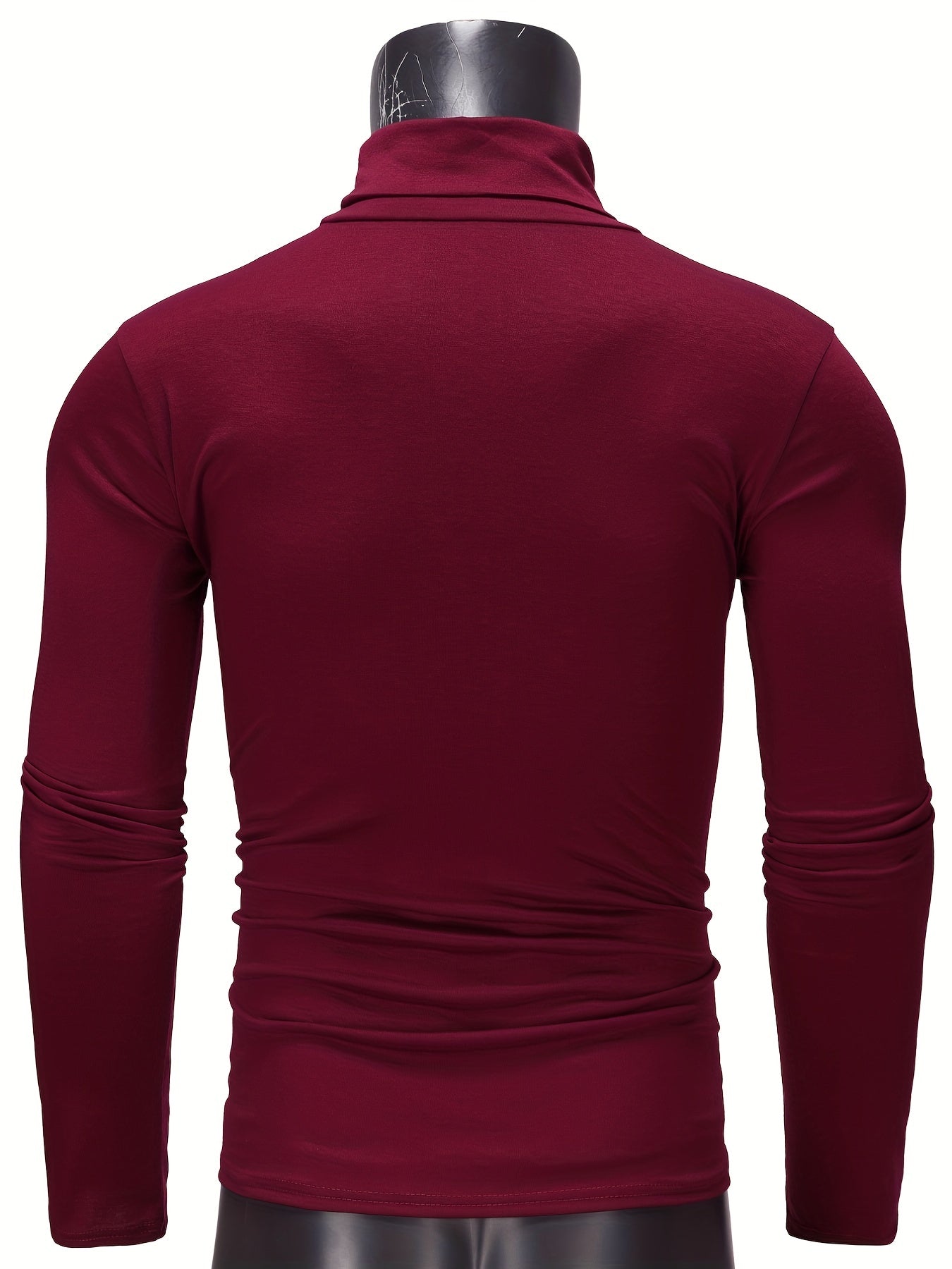 Fashionable White Base Layer Solid Color High Neck Men's Long Sleeve T-Shirt