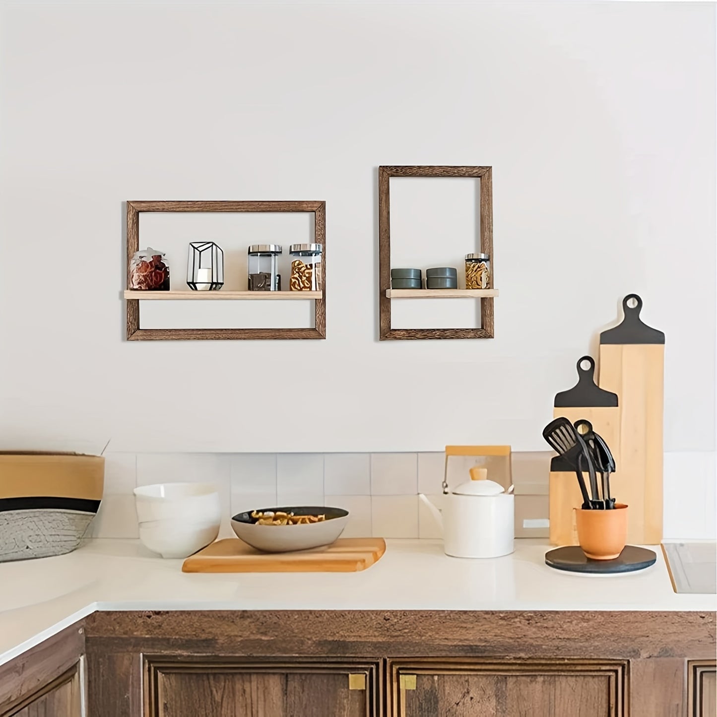 Black and Brown Wall Shelf, Wooden Square Wall Shelf, Photo Frame Display Rack, Candle Display Rack, Flower Display Rack, Photo Album Display Box, Potted Plant Display Rack, Used for Home Room, Living Room, Office Decoration