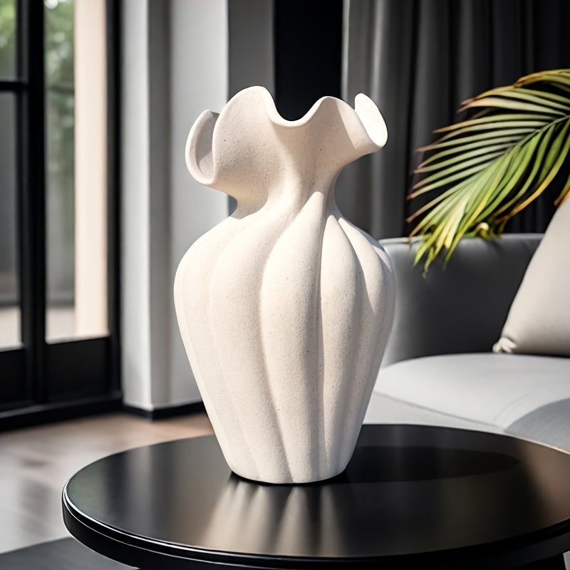 Elegant 20cm Striped Ceramic Vase with Skirt Element Design - Modern Art Style, Perfect for Fresh and Hydroponic Flowers, International Style, Flower Arrangement | Elegant Decor | Striped Texture, Vases Home Decor
