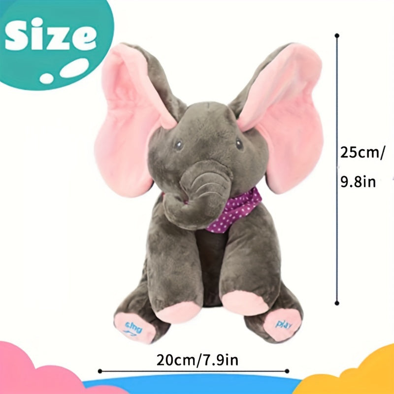 Hide-And-Seek Elephant Plush Toy, Baby Girl Hide-And-Seek Game Toy Singing Interactive Musical Toys, a Good Gift for Girls Over 6 Years Old Activity Ear Hide-And-Seek Bear Doll