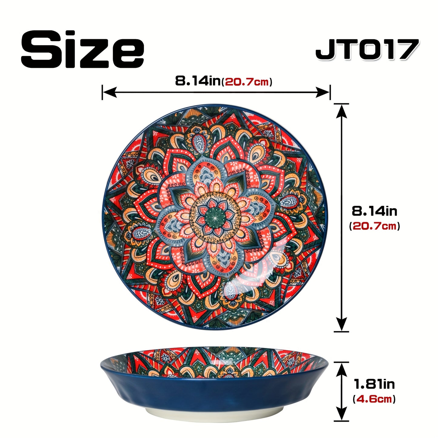 Bohemian Style Flower Themed Ceramic Dinner Plates Set of 2.54 - 20.32 cm Round Decorative All-Season Dishware for Steak, Pasta, Breakfast - Microwave Safe Ceramic Tableware for Restaurant and Home Use