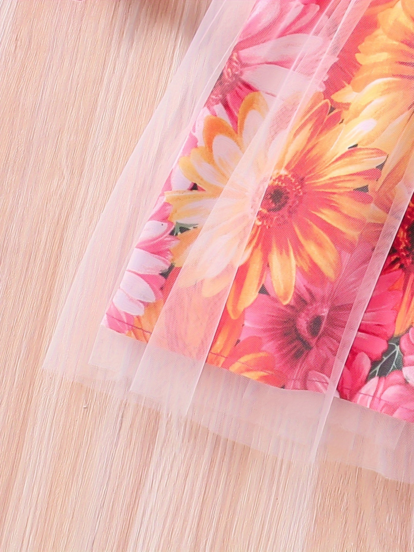 [Elegant Dress] Elegant Summer Party | Girls Splicing Flower Graphic Halter Neck Mesh Dress Tutu Dress | Gift