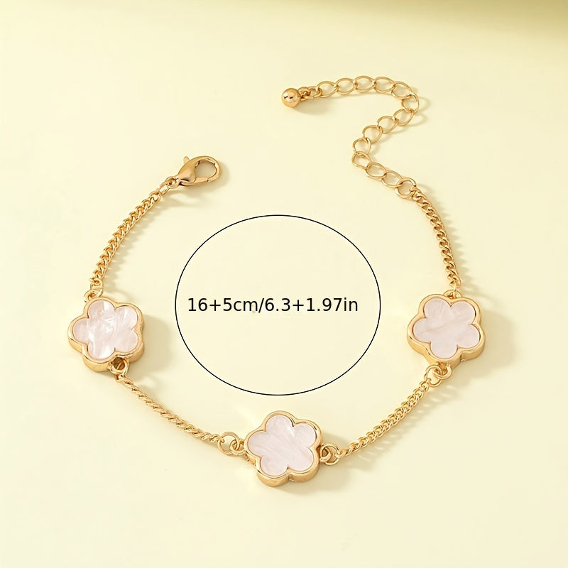 1pc Five Leaf Flower Thin Chain Bracelet Adjustable Hand Chain For Women