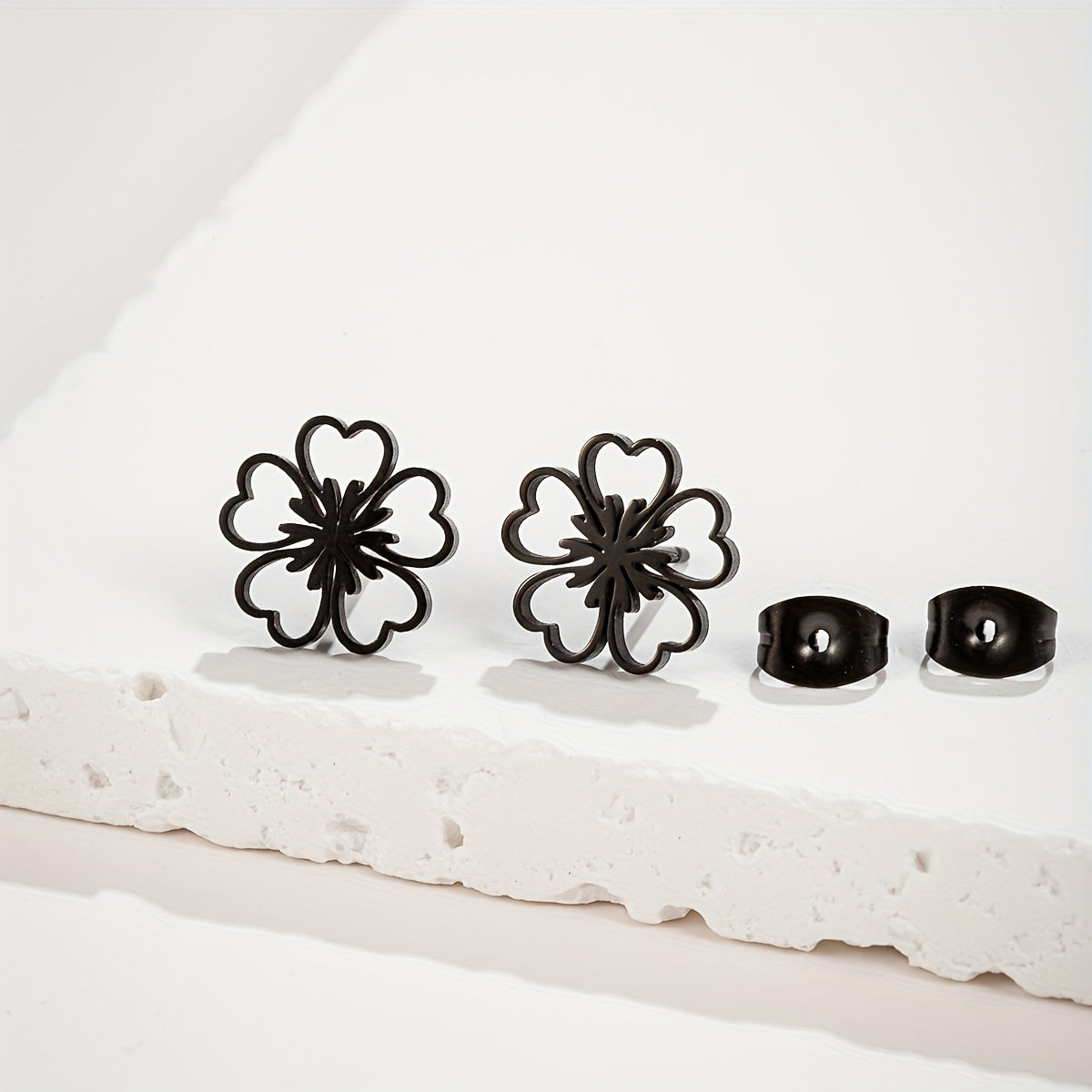 1 Pair Plum Blossom Stainless Steel Stud Earrings, Lucky Flower Earrings Jewelry Birthday Gift For Men Women