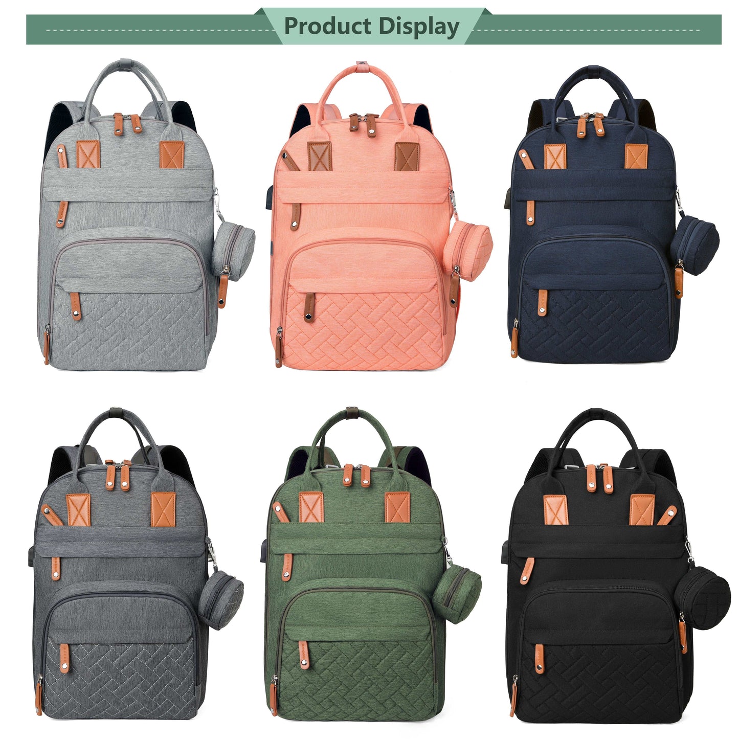 Lamroro Diaper Bag Backpack | Multifunction Travel Back Pack with Stroller Straps & Pacifier Case, Unisex and Stylish, Polyester, Zipper Closure, Utility Pocket, Mixed Color, Ideal for Registry and Shower Gifts
