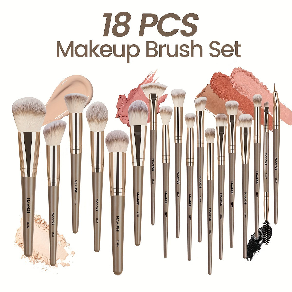 MAANGE 20pcs Professional Makeup Brush Set, Including 18 Makeup Brushes + Flannel Bag + 1 Large Water Drop Makeup Egg, Soft Bristle Makeup Brush, Foundation Brush, Eyeshadow Brush, Blending Brush, Concealer Brush, Eyeliner Br
