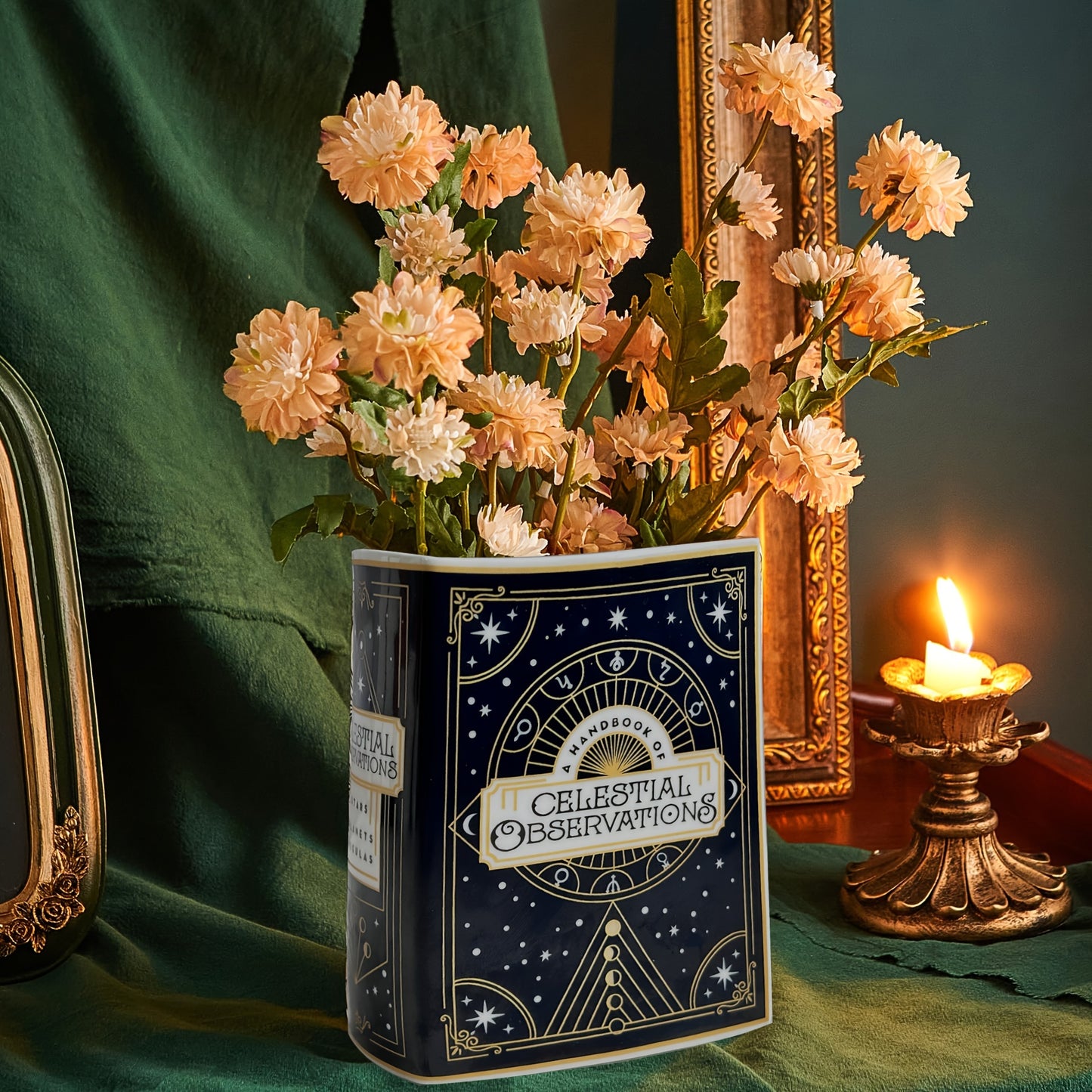 1pc Enchanting Ceramic Book Vase with Tarot Card Design - Celestial Observations, Starry Night Series - Ideal for Kitchen & Living Room Decor, Classic Fantasy Style, Decorative Centerpiece|Artistic Vase|Ceramic Construction,
