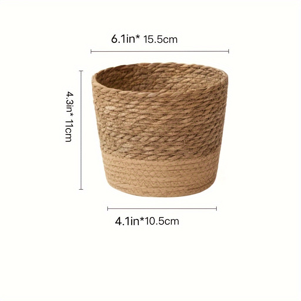 1pc, Handmade Braided Straw Natural Sea Grass Braided Flower Pot Rattan Braided Plant Green Plant Cover Pot Home Decoration Flowerware Contains Waterproof Layer Flower Basket