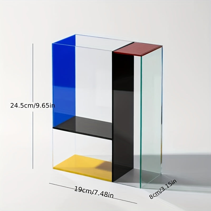 1pc, Mondrian Modern Acrylic Vase with Transparent, Red, Yellow And Blue Panels - Modern Art Decoration Suitable for Home Decor, Room Deco