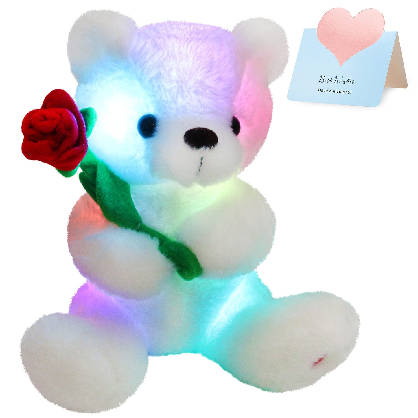 Glow Guards Glow Bracelet White Bear Plush Toy Soft And Cute Stuffed Animal, Christmas Halloween Thanksgiving Gift, Interior Decoration, Without Battery, 10.5 In/26cm
