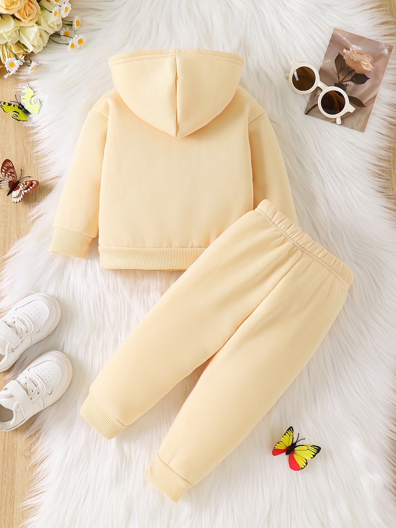 Baby Girl Love Love Flower Pattern Hoodie+Casual Pants Two Piece Set Spring and Autumn Sportswear, Perfect for Outdoor