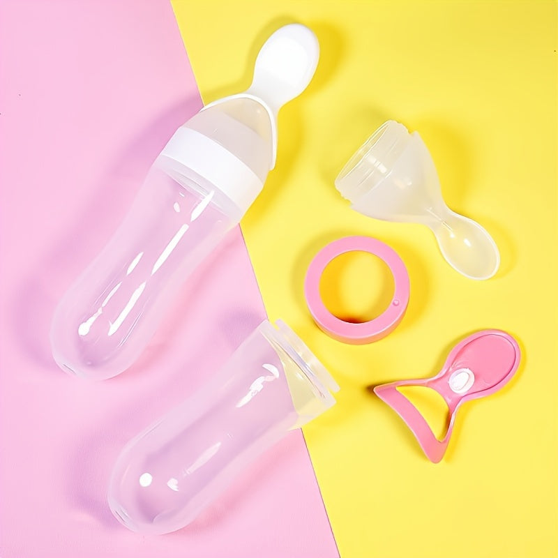 [Silicone Baby Feeder] Silicone Baby Food Feeder, Multifunctional Feeding Bottle with Spoon | Food Dispensing, Food Supplement, and Medicine Processor