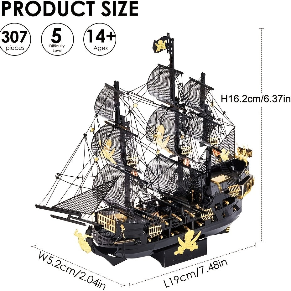 Piececool Metal 3D Puzzles for Adults, Flying Dutchman Pirate Ship Model Kits, 3D Watercraft Model Building Kit, DIY Craft Kits Difficult 3D Puzzles for Family Time, Great Birthday Gifts
