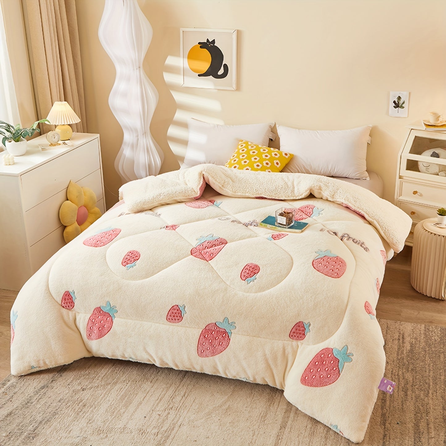 1pc Soft Warm Flower Fleece Printed Winter Polyester Comforter, Autumn And Winter Bedding Suitable For Bedroom, Guest Room