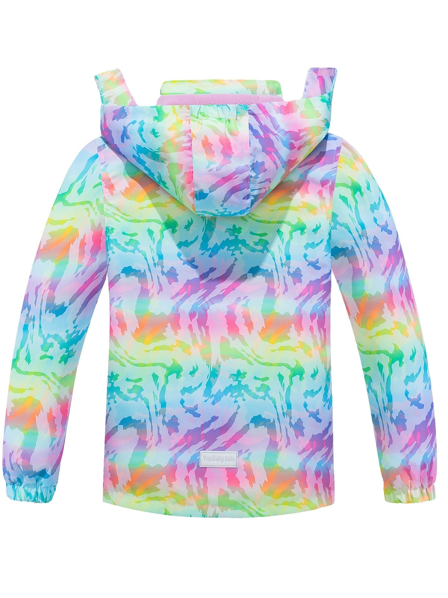 Vibrant Rainbow Camo Rain Jacket for Kids - Waterproof, Lightweight, Hooded, Fleece Lined, Windbreaker Coat with Removable Hood for Outdoor Play - Perfect for Rainy Days and Casual Wear