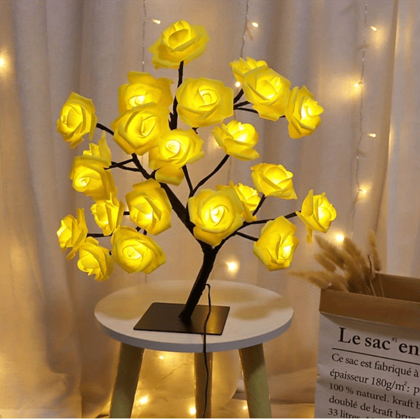 1pc LED Rose Flower Table Lamp, Valentine Tree Fairy Lights 24LED Rose Flower Tree Lights Valentine's Day USB Table Lamp Fairy Maple Leaf Night Light Home Party Christmas Wedding Bedroom Decoration Gift