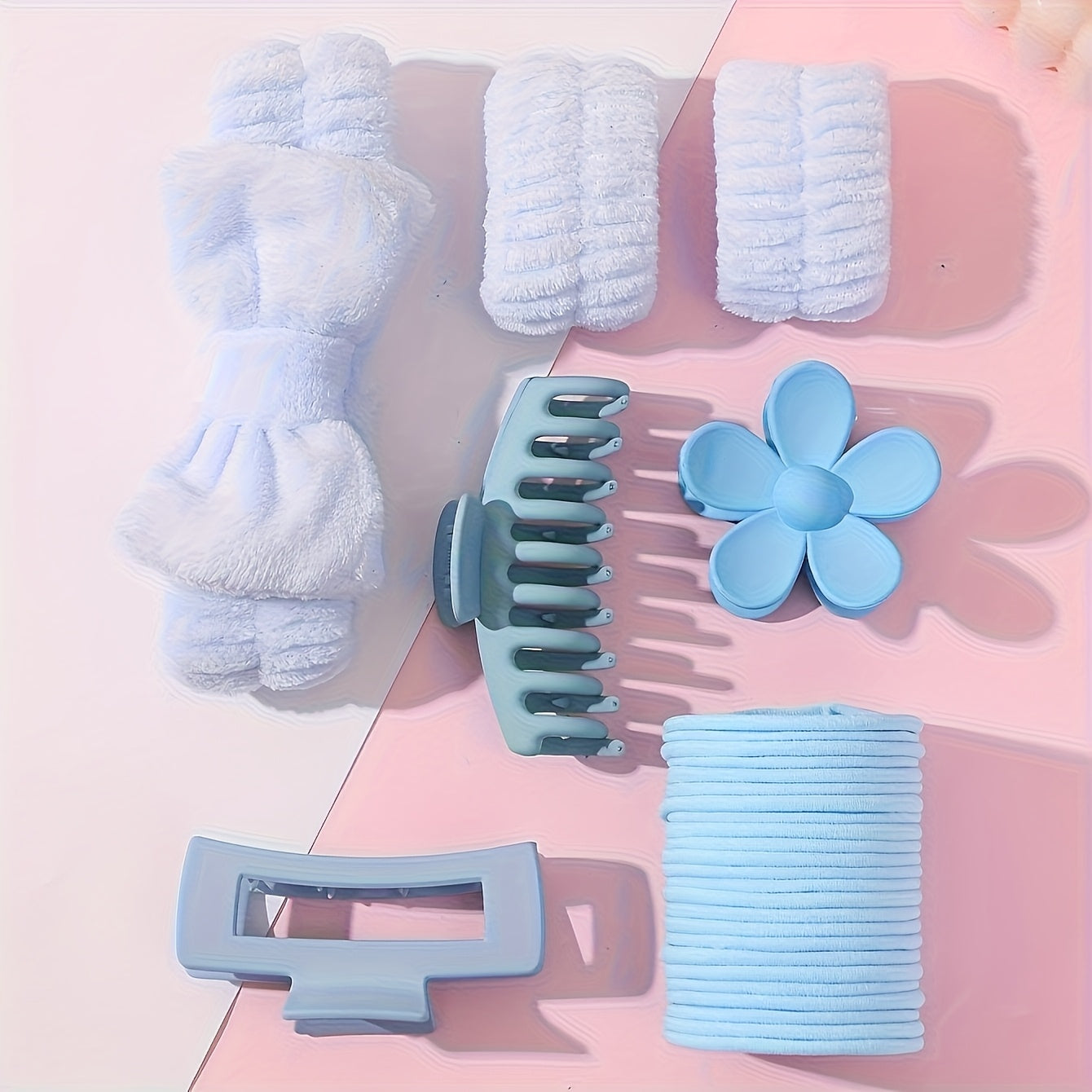 16pcs of bow-shaped coral fleece face masks, hair bands, wristbands and Women's plush hair bands, flower hair clips accessories