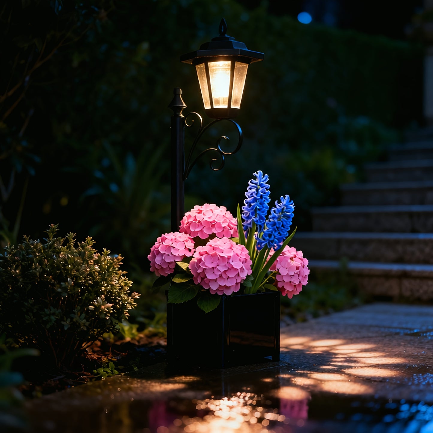 71.12 cm Solar Powered Garden Light with Flower Pot Base | Outdoor Lamp for Pathway, Yard, Patio Decor, Auto On/Off, IP44, Semi Flush Mount, Polished Finish, DJGIFI Brand