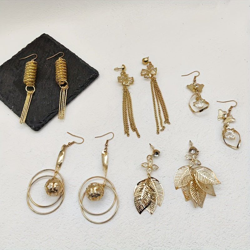 10 Pairs of Fashionable And Elegant Long Hook Women'S Earrings Flower Leaf Water Drop Design Luxury Drop Earrings Party Jewelry Set