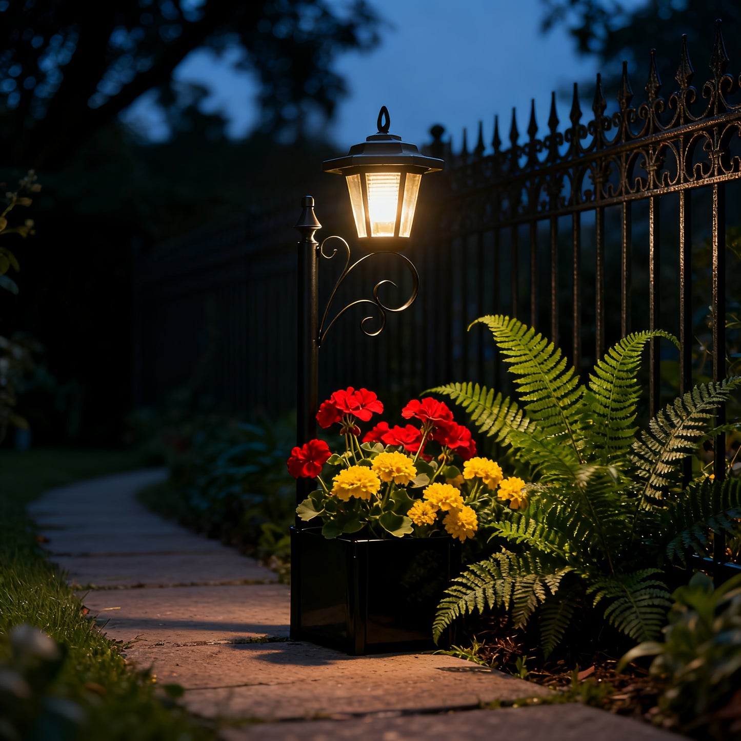 71.12 cm Solar Powered Garden Light with Flower Pot Base | Outdoor Lamp for Pathway, Yard, Patio Decor, Auto On/Off, IP44, Semi Flush Mount, Polished Finish, DJGIFI Brand