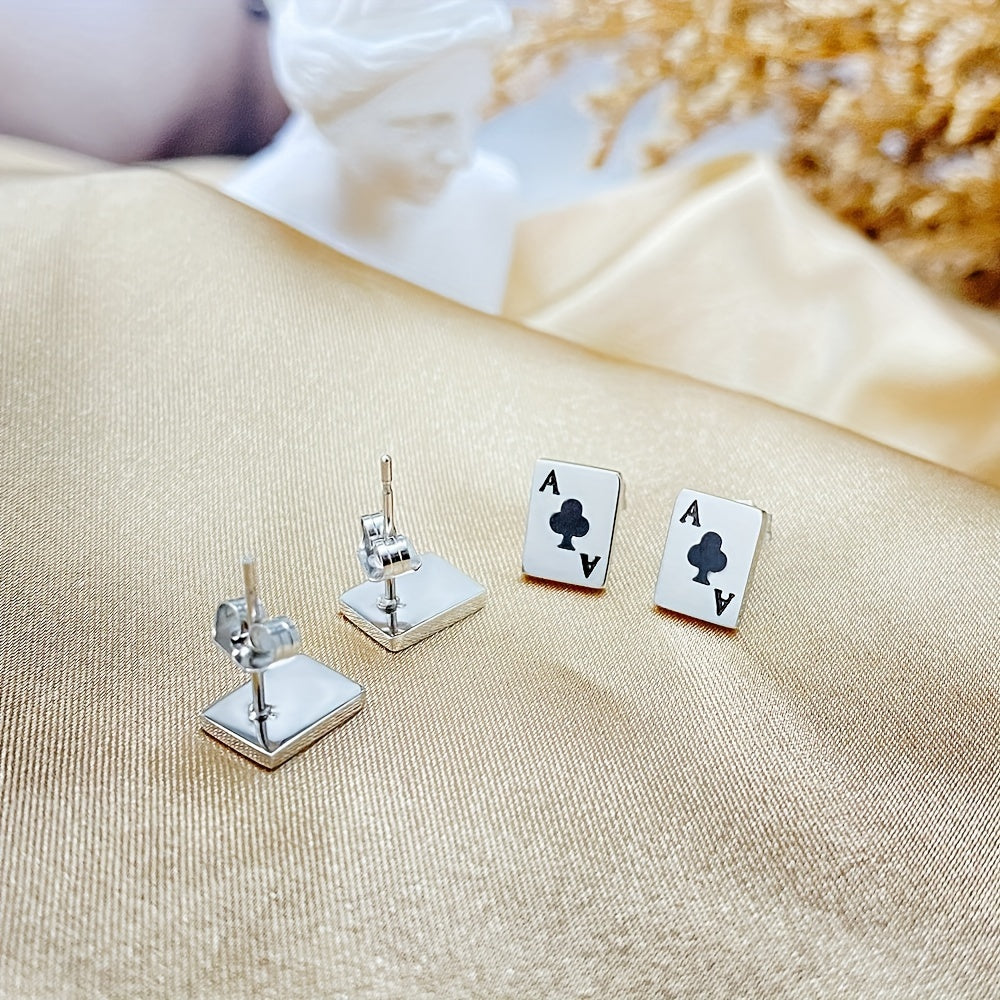 A Pair of Women'S Unique Designer Fashion Playing Card Titanium Steel Earrings, Versatile Heart And Flower A Accessories.