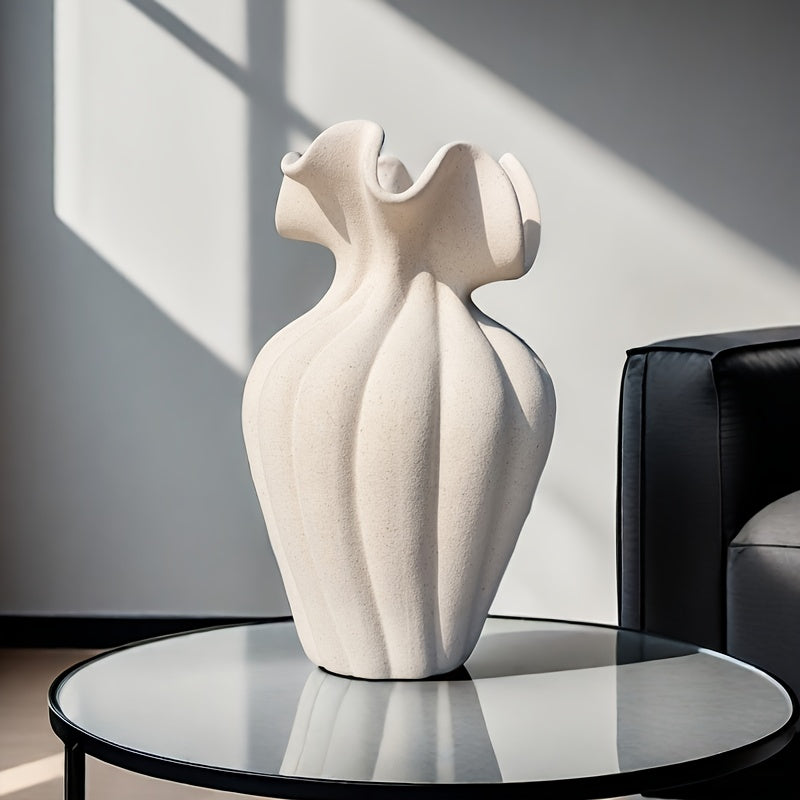 Elegant 20cm Striped Ceramic Vase with Skirt Element Design - Modern Art Style, Perfect for Fresh and Hydroponic Flowers, International Style, Flower Arrangement | Elegant Decor | Striped Texture, Vases Home Decor