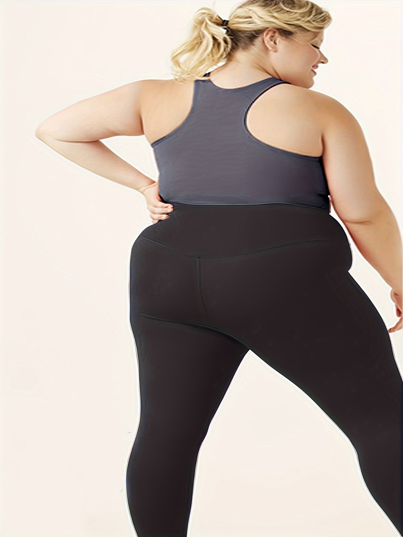 Plus Size High Waist Solid Color Stretchy Leggings, Women's Plus High Stretch Yoga Leggings, Sports Pants Spring/Autumn