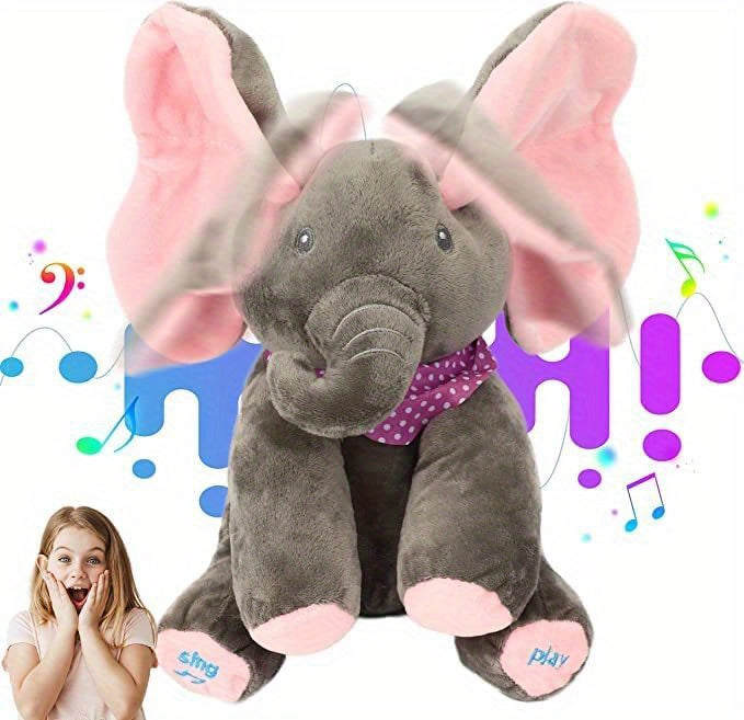 Hide-And-Seek Elephant Plush Toy, Baby Girl Hide-And-Seek Game Toy Singing Interactive Musical Toys, a Good Gift for Girls Over 6 Years Old Activity Ear Hide-And-Seek Bear Doll
