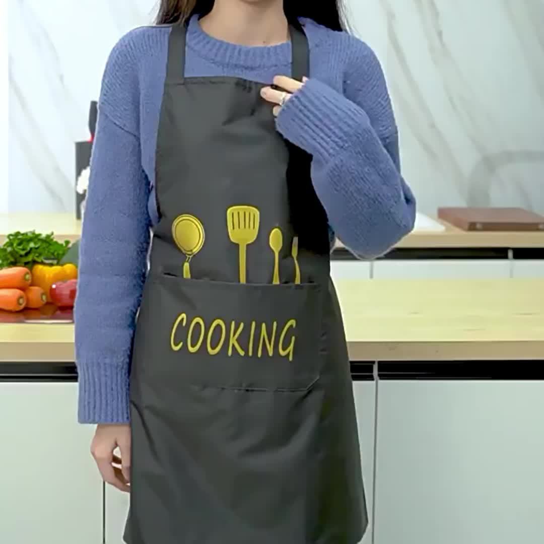 1pc Polyester Kitchenware Printed Apron With Pockets, Adjustable Oil & Stain Resistant Halter Apron For Chef Gardening Cooking Baking Florist Shop Painting Pinafore Barista, Bib Overalls