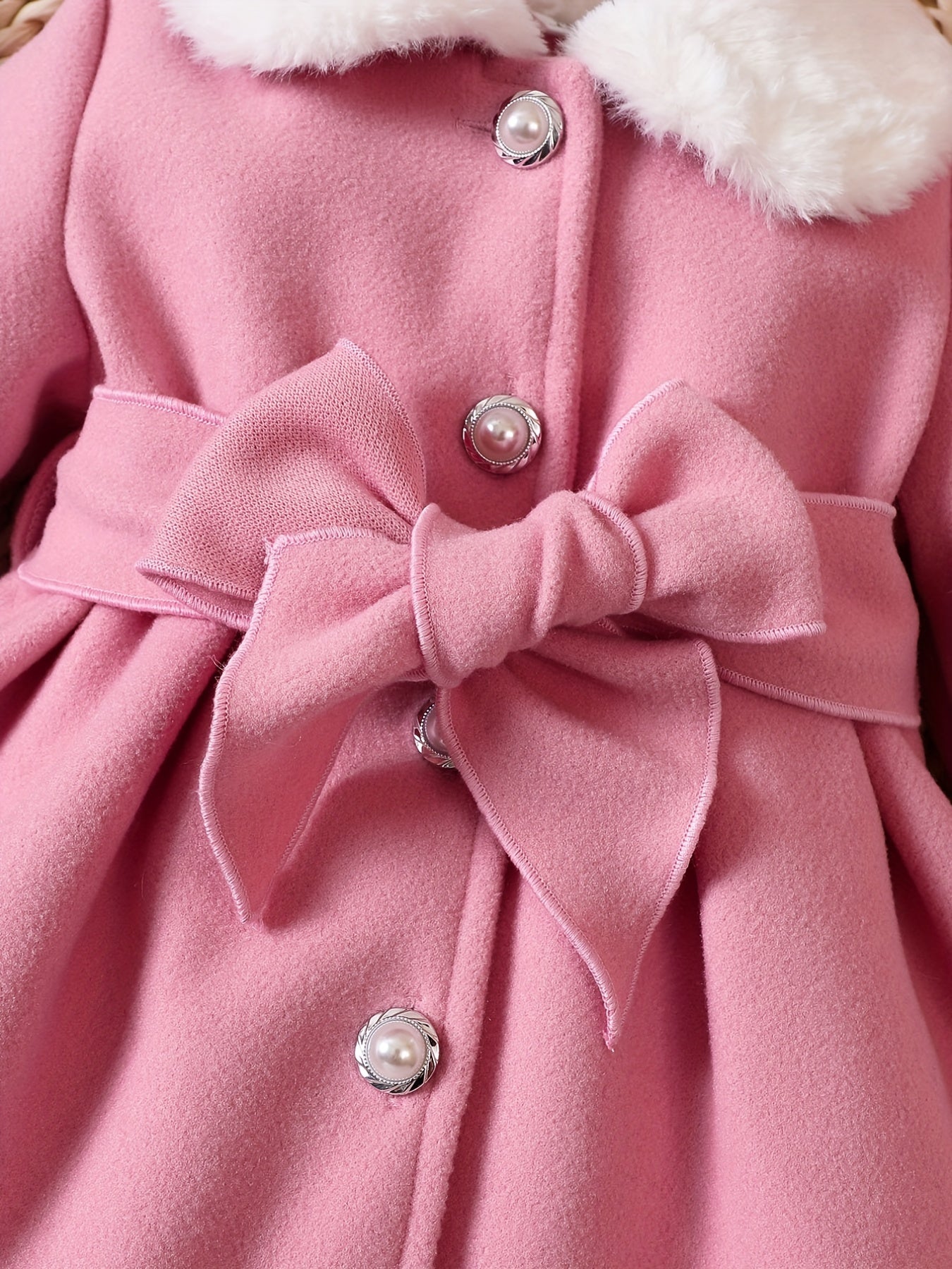 Fashionable And Versatile Coat for Baby Girls in Autumn And Winter, a Perfect Mother'S Day Gift. Adorable Plush Coat with a Bow And Collar, Designed for a Sweet Princess Look. Soft And Comfortable Outerwear to Keep Baby Warm