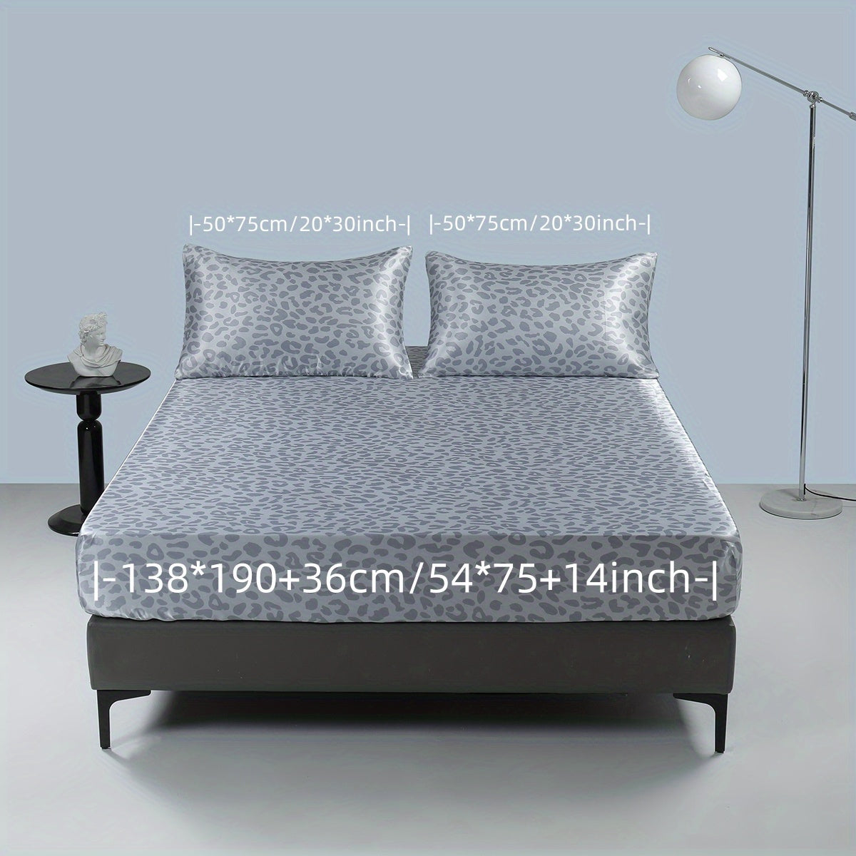3pcs Luxurious Leopard Print Satin Sheet Set - Soft, Breathable, and Hypoallergenic for Comfortable Sleeping in Home, Dorm, and Guest Room - Includes 1 Mat and 2 Pillowcases, Easy Care and Machine Washable (Core Not Included)
