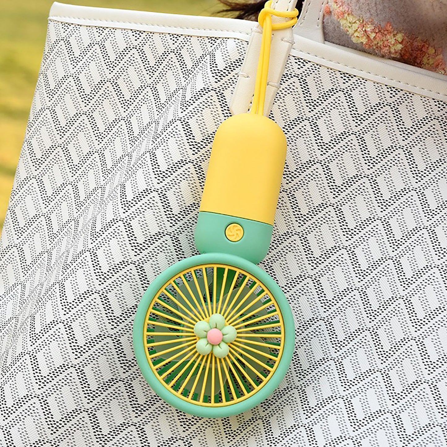 Portable Fan Summer Flower Color Block Mini Handheld Small Fan Portable USB Chargeable Fan