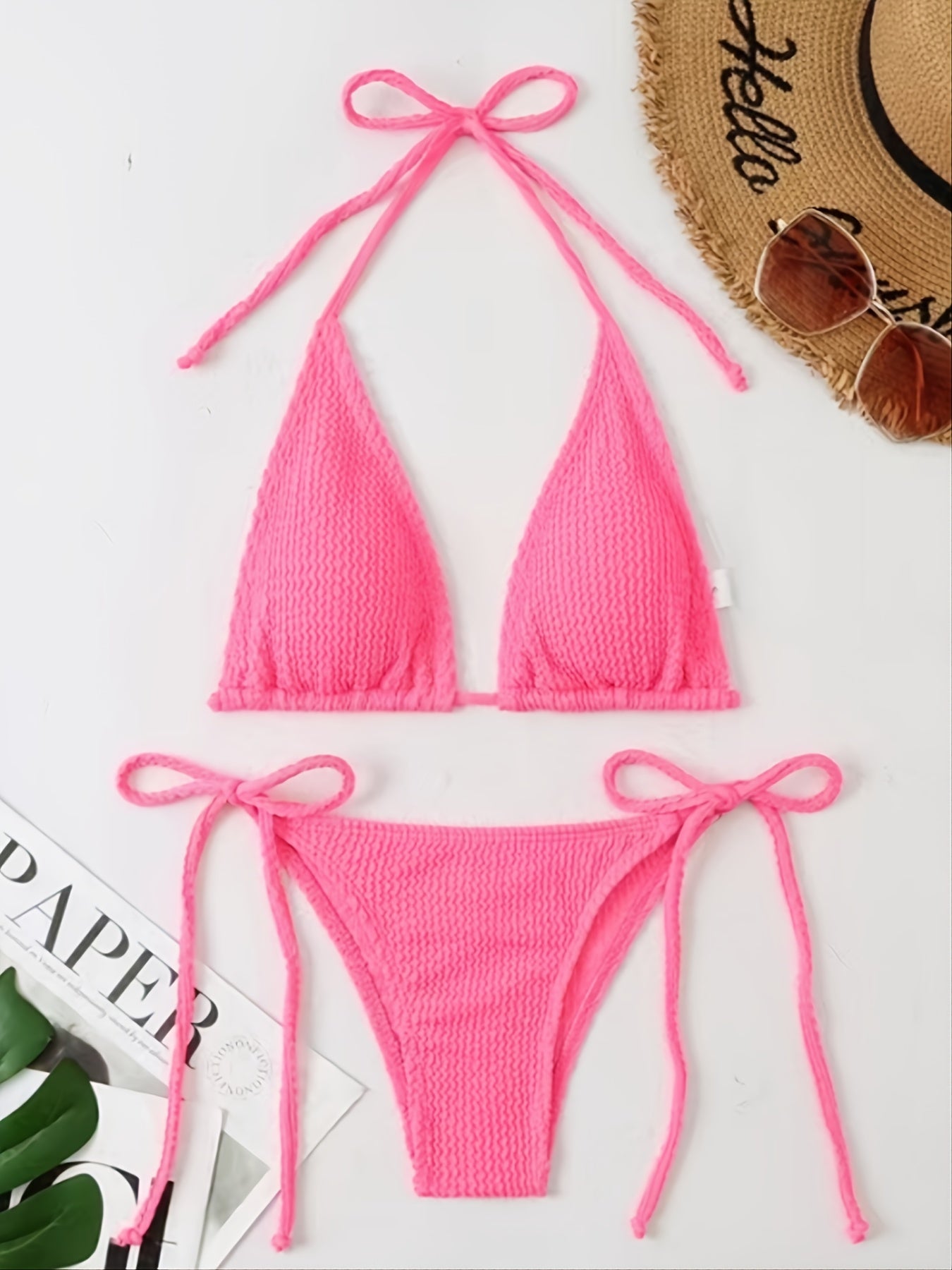 Wrinkled Fabric Wave Strip Sexy Bikini Women's Multicolor Split Swimsuit