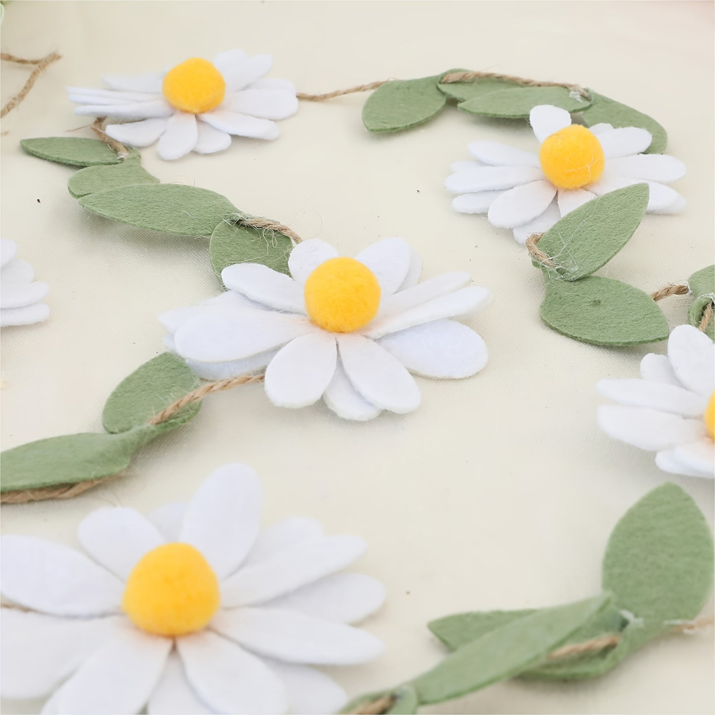 Handcrafted Bohemian Flower Garland - Pastel Pink, White, Orange, Purple Daisy Decor with Green Leaves on Twine - Ideal for Spring Events, Weddings, Birthdays, Youngsters Showers - Versatile Fabric Photo Backdrop & Bedroom De