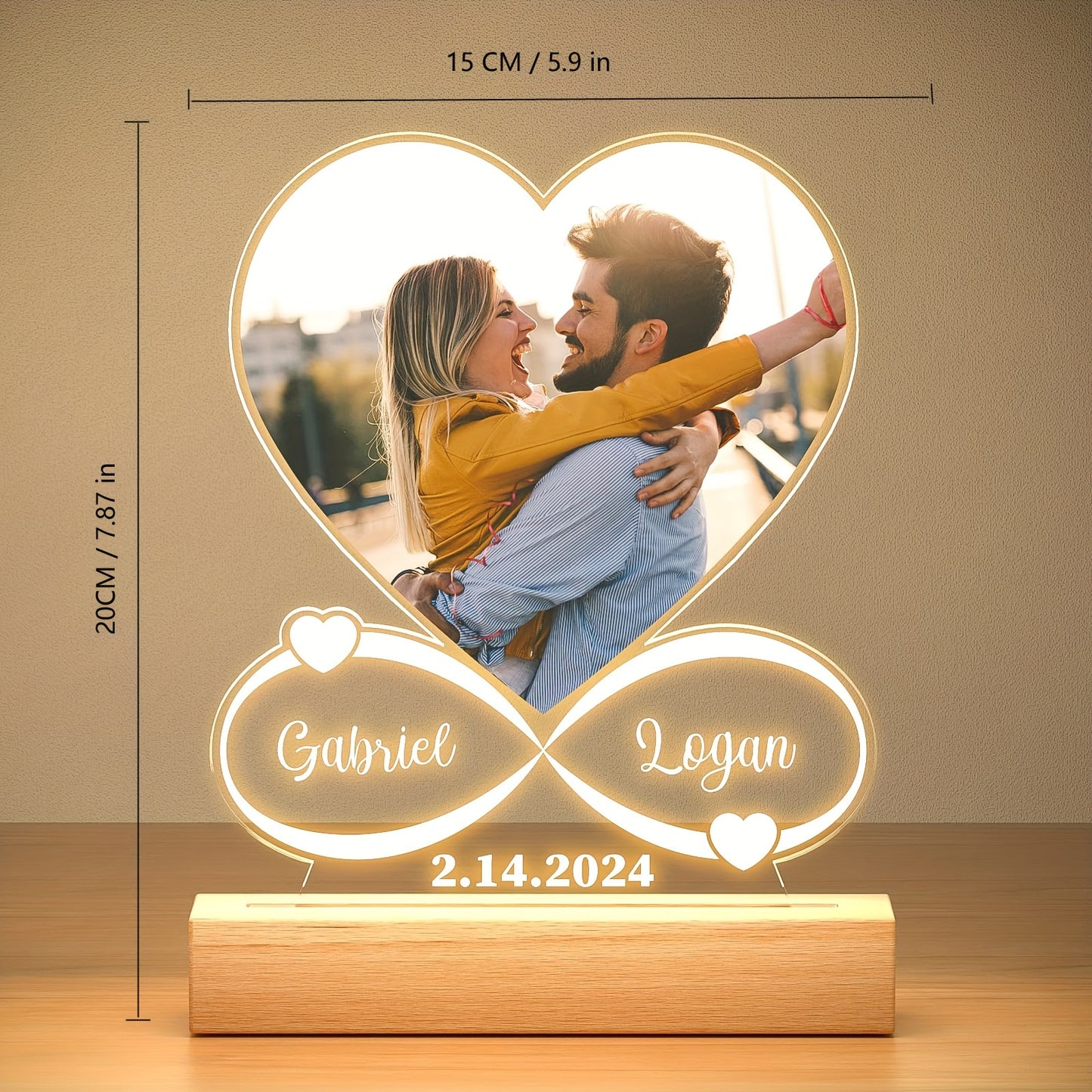 Personalized Customized Acrylic LED Night Light Photo frame Valentine'S Day Gift for Partner Family Mom Dad Daughter Son Wife Pet Plaque Wall Lamp Birthday Wedding Anniversary Father Mothers Day Gifts