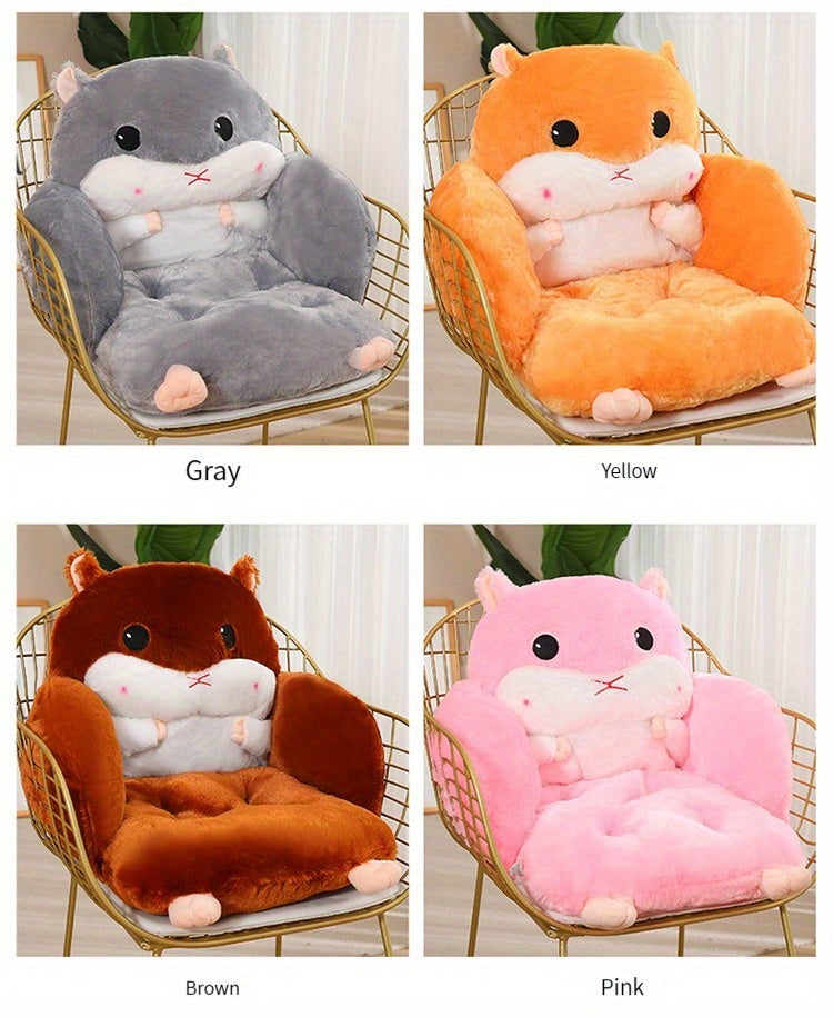 Cute Seat Cushion Hamster Shape Lazy Sofa, Cozy Warm Skin-Friendly Plush Office Chair Pads, Integrated Thickened Reading Pads, 17.7''×15.7'', (Color: Grey/Pink/Dark Brown/Light Brown)