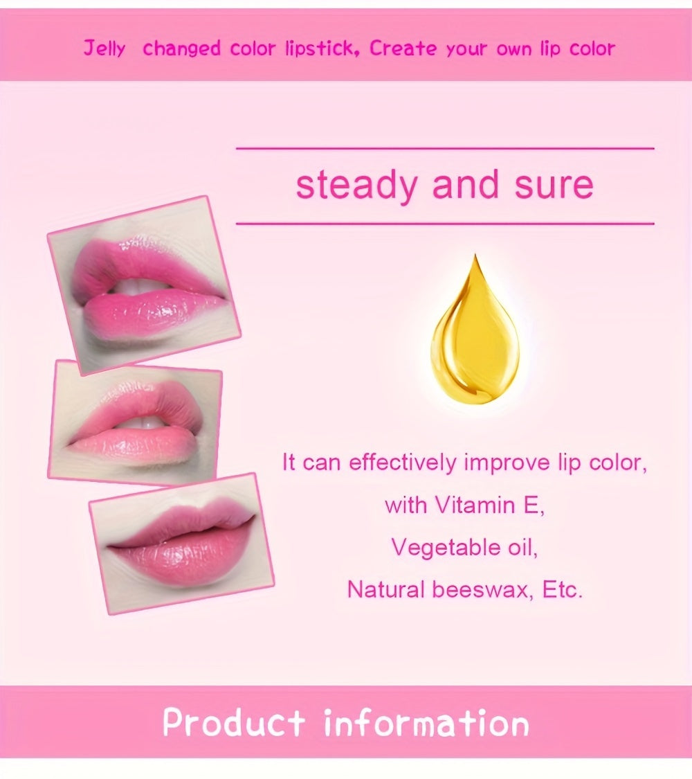 6-Piece Set of emaymei Vibrant Transparent Jelly Change Lipsticks - Featuring Crystal Golden Foil, Delicate Flower Petals, Shimmering Pink Hues, and Long-Lasting Moisturizing Formula for a Perfect Pout