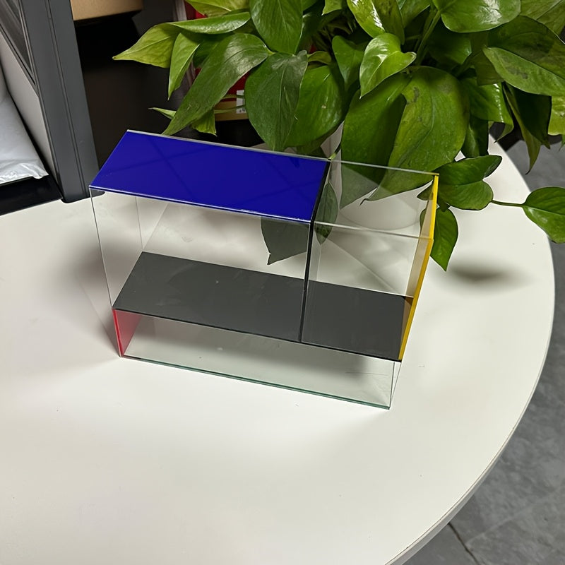 1pc, Mondrian Modern Acrylic Vase with Transparent, Red, Yellow And Blue Panels - Modern Art Decoration Suitable for Home Decor, Room Deco