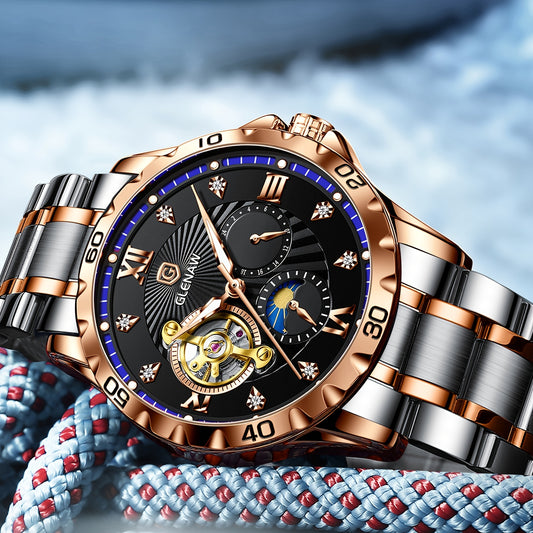 Men's Luxury Skeleton Automatic Watch - Waterproof Stainless Steel Strap, Self-Winding Mechanical Movement, Ideal Gift for Him, Business, Anniversary, or Special Occasions