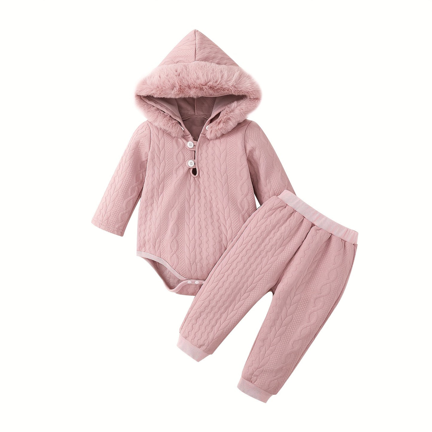 Baby Winter Clothing Set, Baby Girl Hooded Long-Sleeved Jumpsuit + Long Pants Two-Piece Set, for Outdoor